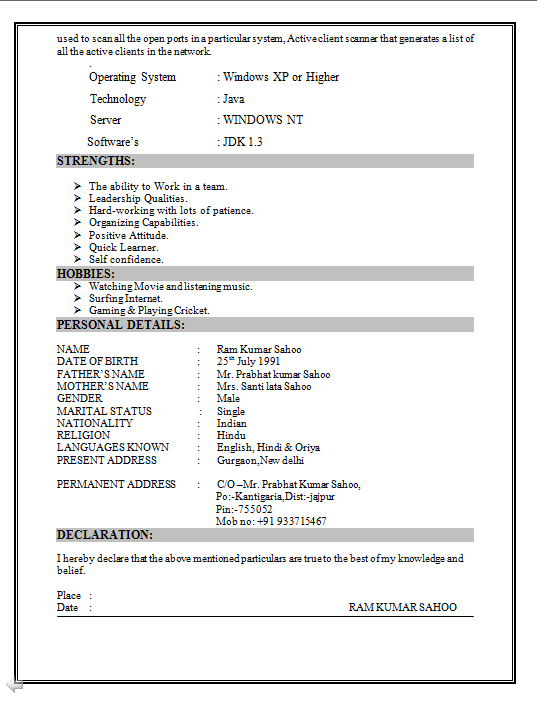Download resume format for engineering student